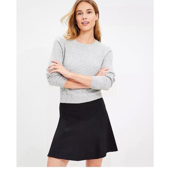 LOFT Black Seamed Ponte Knit Skirt Elastic Mini Skater Flare Stretch Petite 2 - Picture 1 of 5